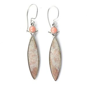 Long Coral Sterling Silver Earrings
